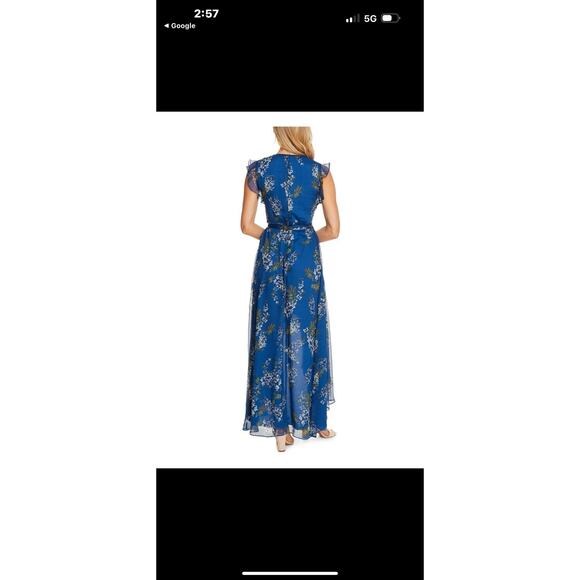 Vince Camuto Blue Y2k V Neck Floral Full-Length Fit Flare Ruffle Dress 18w Blue - Picture 2 of 12